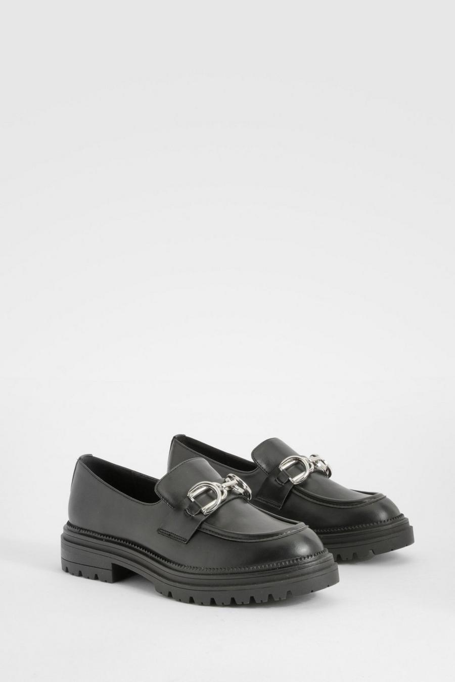 Black Metal Trim Detail Chunky Loafers  image number 1
