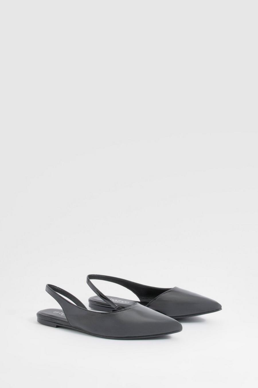 Zapatos planos de holgura ancha y charol con talón descubierto, Black image number 1