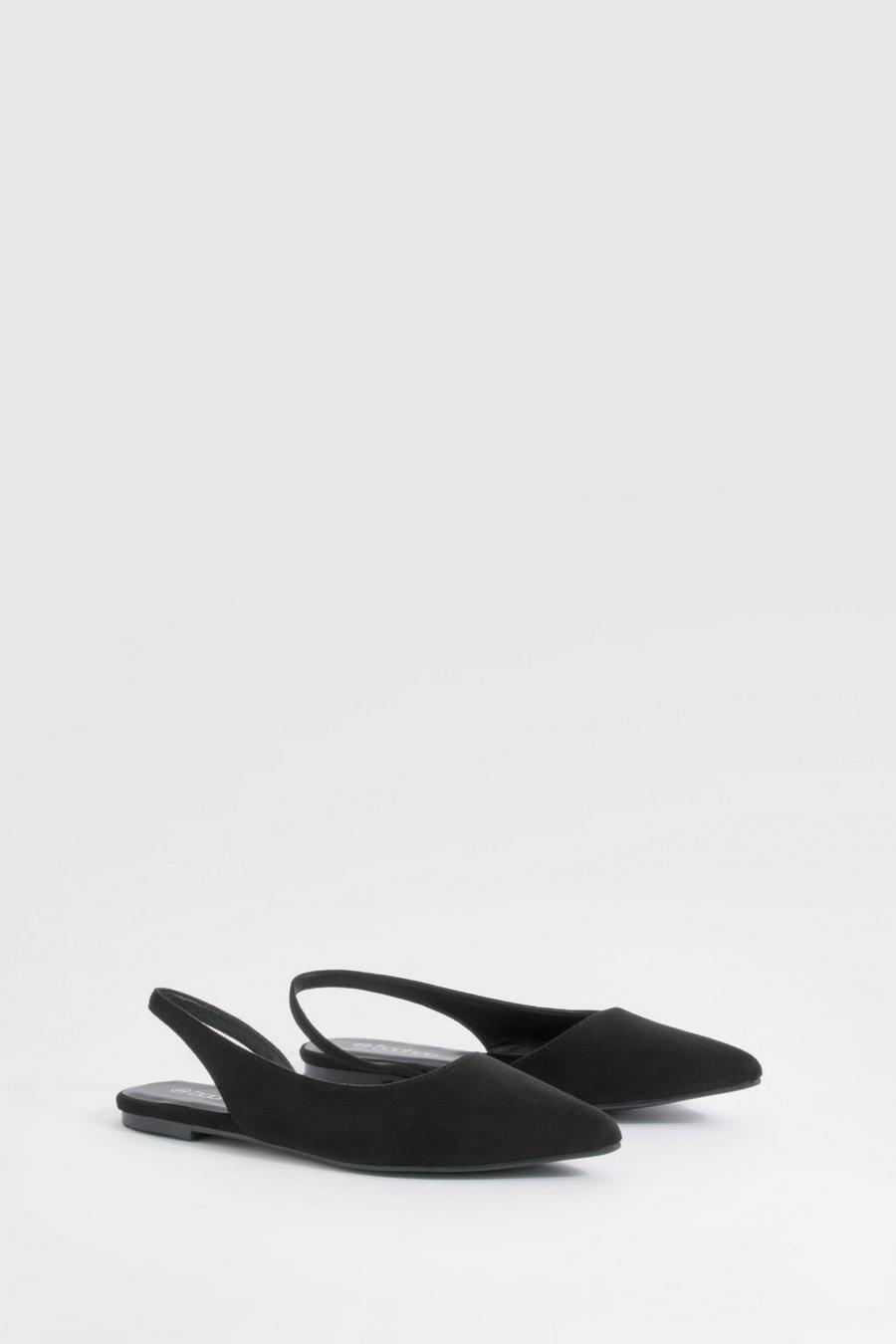 Black Slingback Faux Suede Pointed Flats 