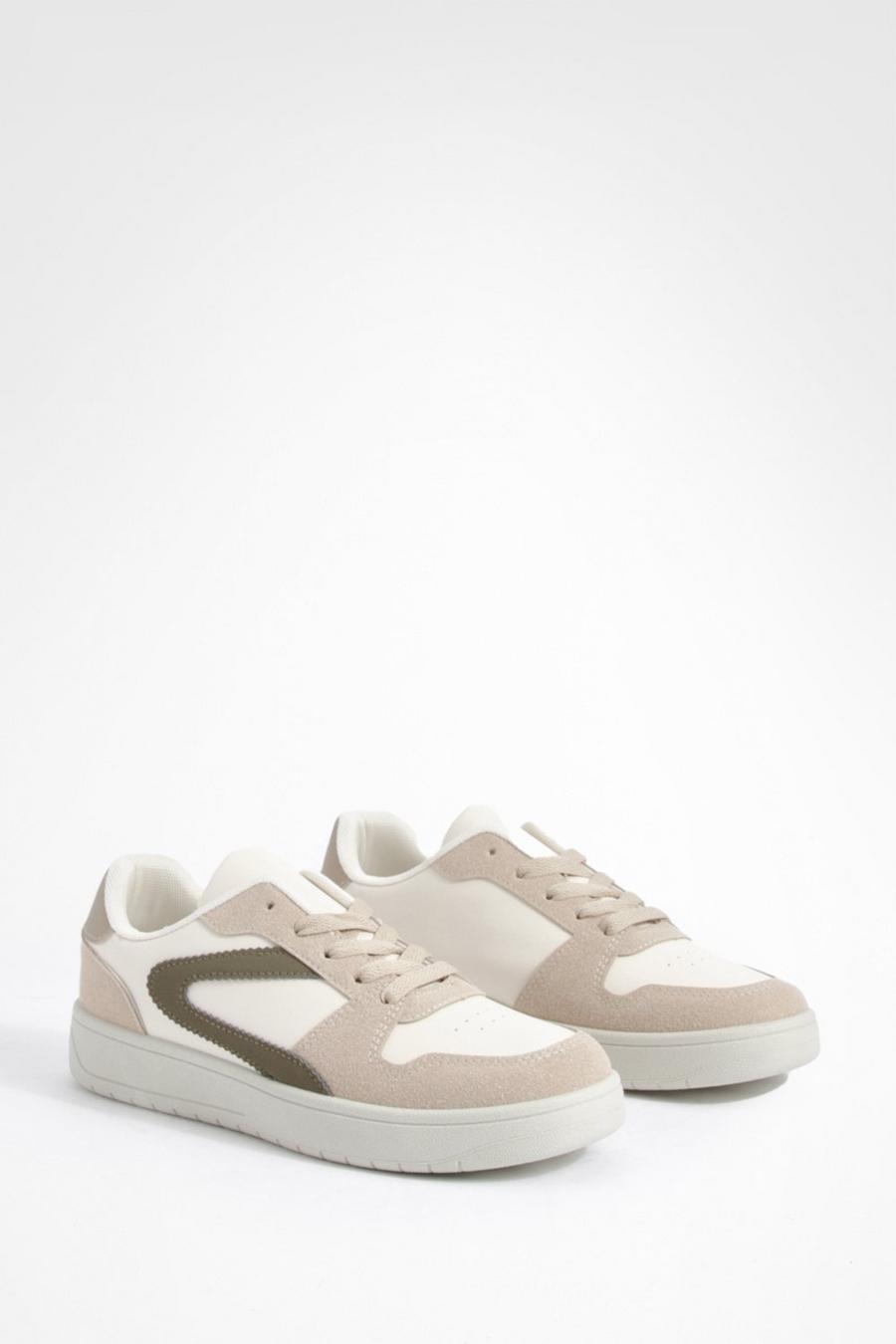 Beige Chunky Contrast Panel Sneakers
