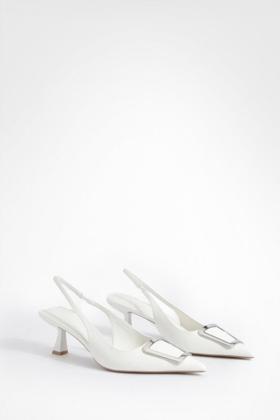 Scarpe décolleté slingback con finiture in metallo, White