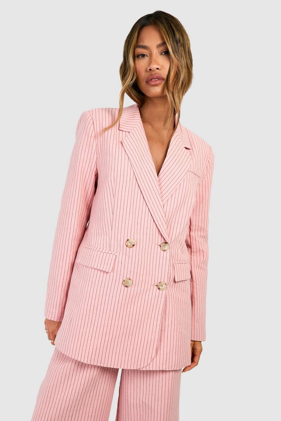 Pastel Pink Pinstripe Relaxed Fit Blazer image number 1