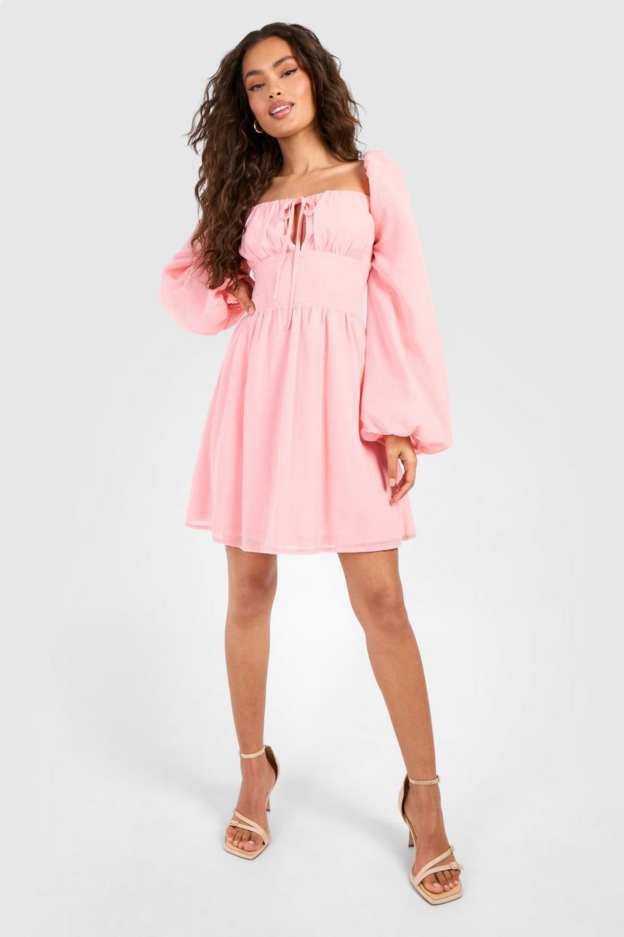 Rose Chiffon Blouson Sleeve Milkmaid Mini Dress image number 1