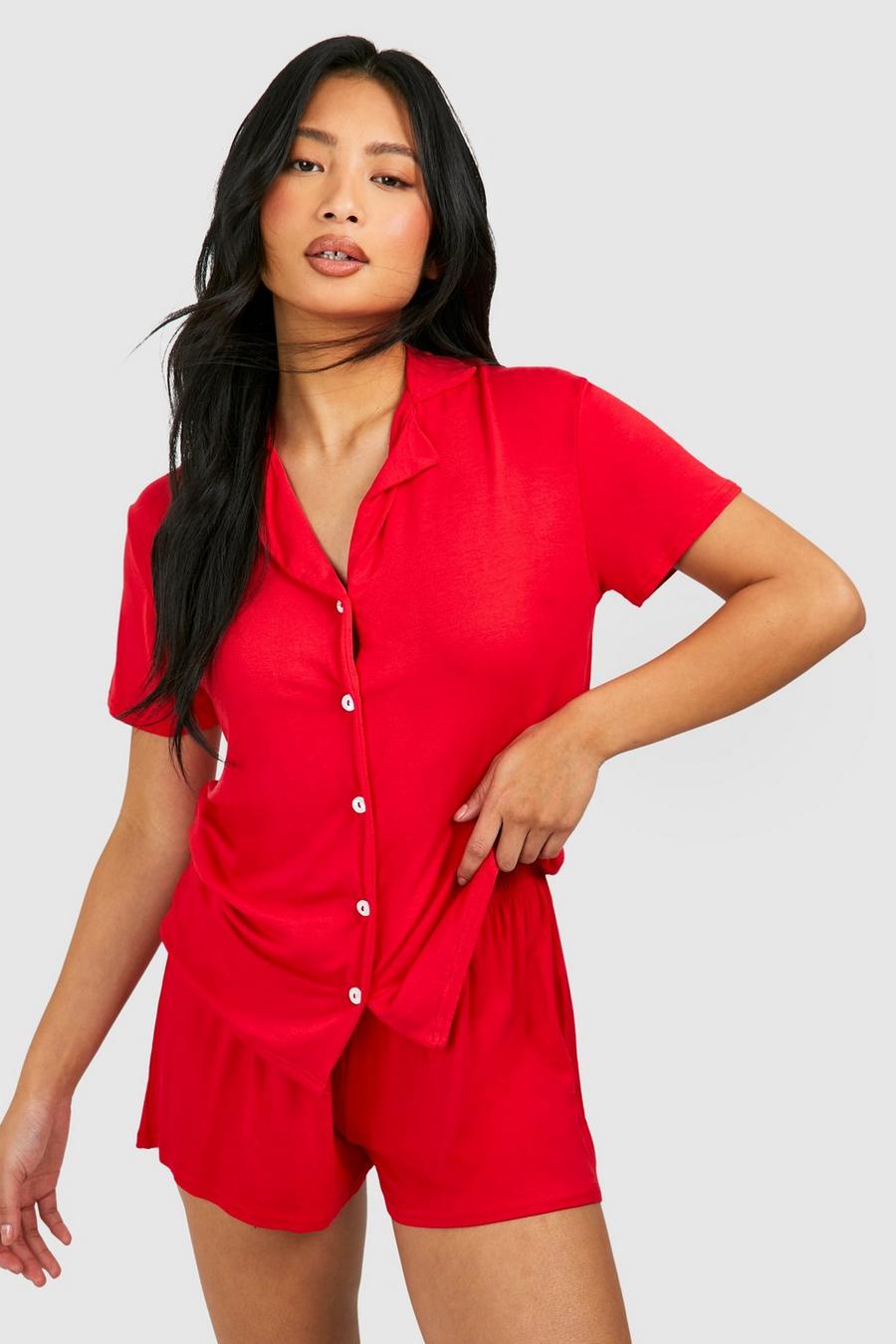 Red Petite Short Sleeve Pajama Set