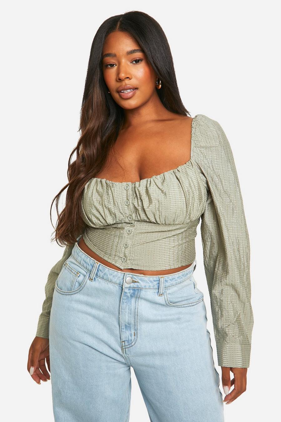 Sage Plus Textured Ruched Corset Top