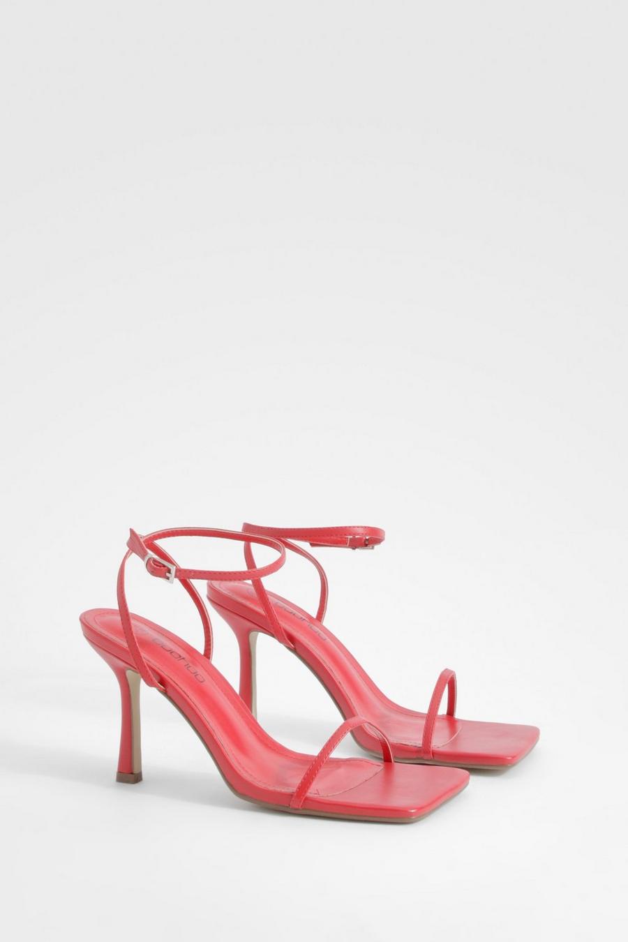 Red Skinny Strap Square Toe Barely There 