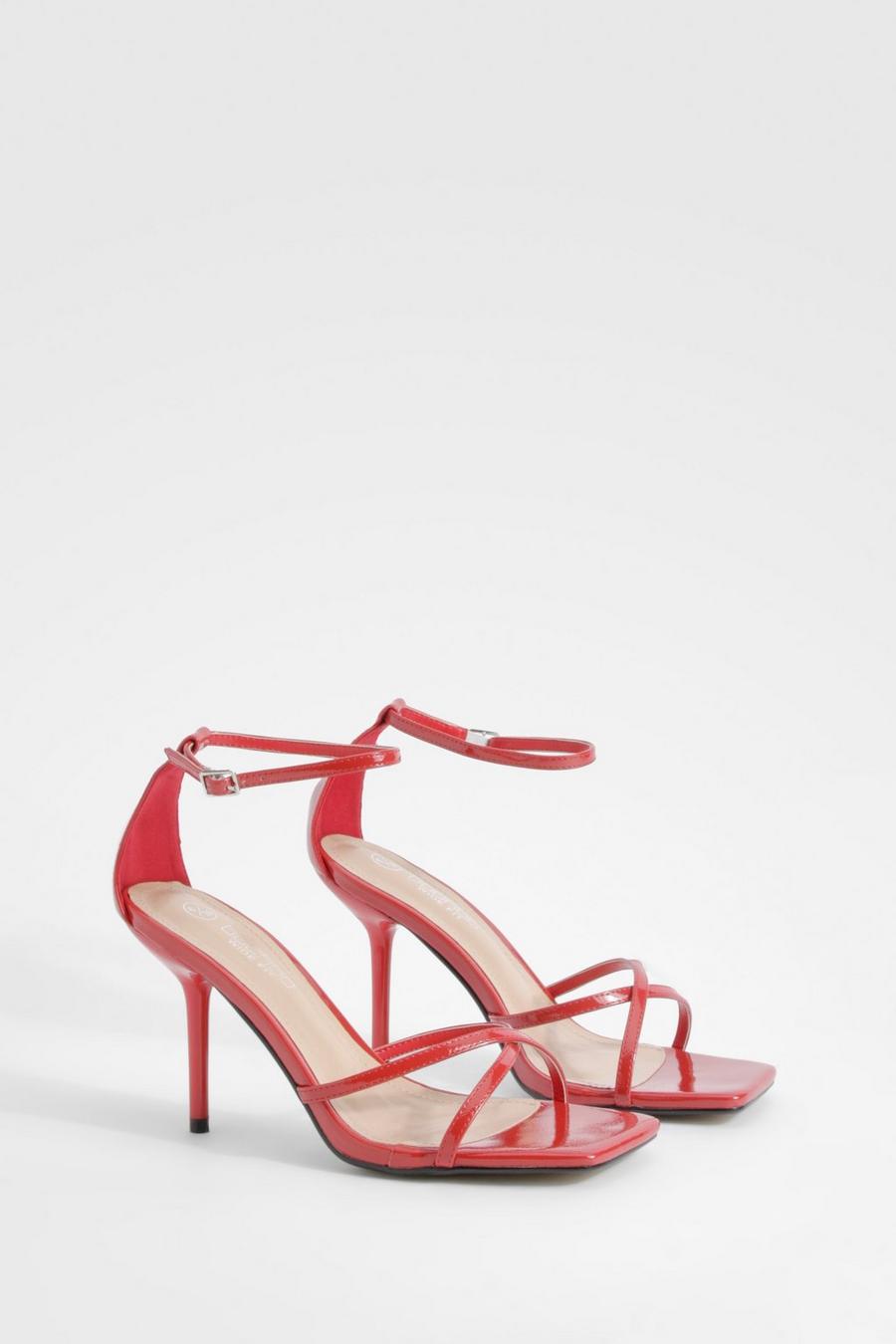 Red Wide Width Stiletto Crossover Barely There Heels