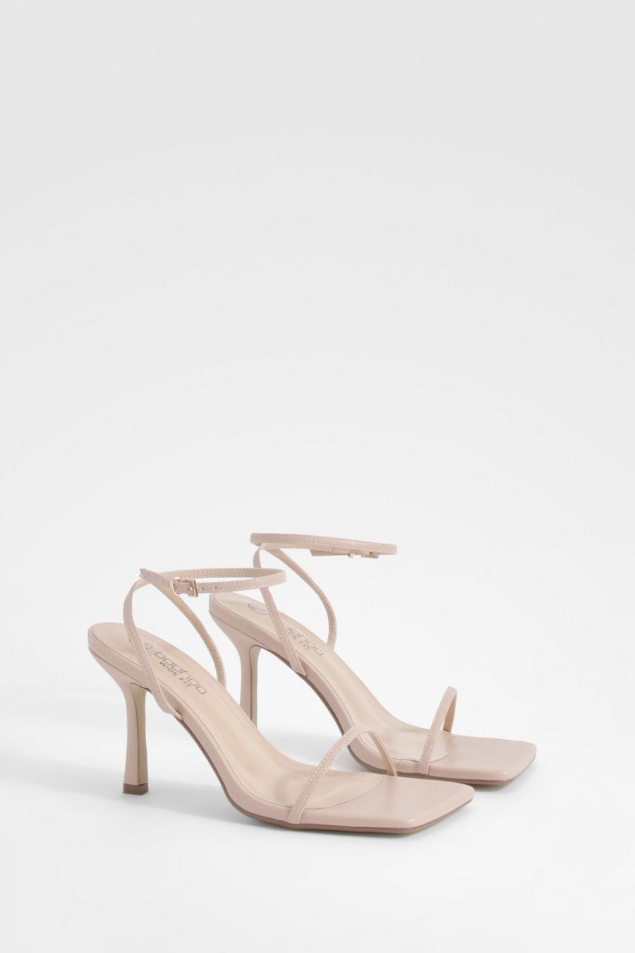 Zapatos minimalistas de holgura ancha con puntera cuadrada y tiras finas, Nude