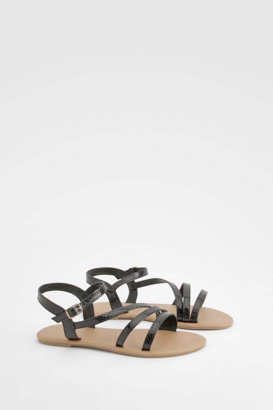 Black Wide Fit Snake Asymmetric Basic Sandals