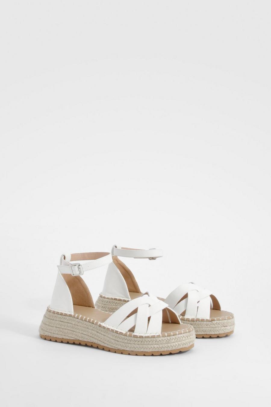 White Wide Fit Low Woven Flatform Sandals image number 1