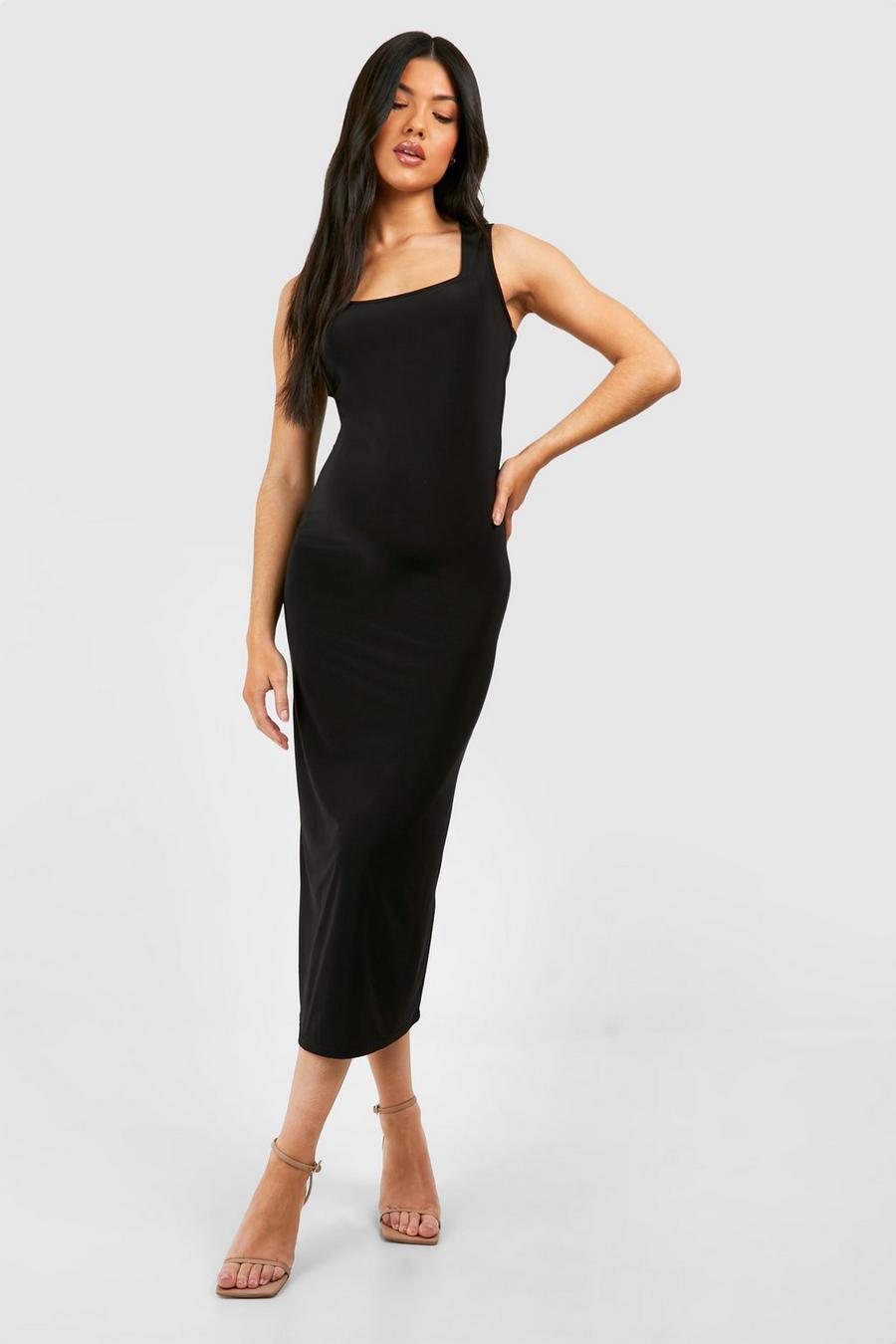 Black Maternity Sleeveless Square Neck Slinky Midi Dress