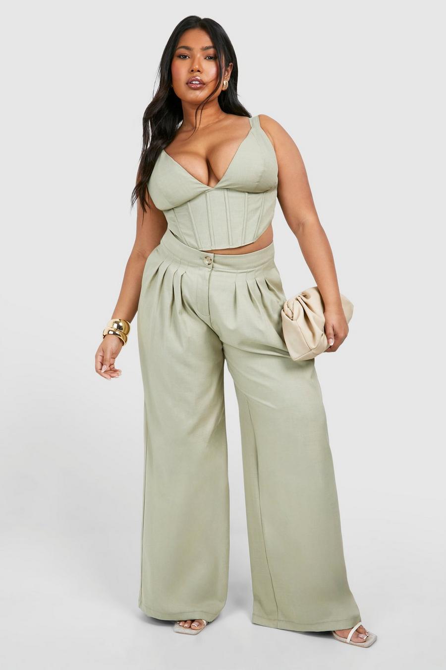 Sage Plus Pleat Front Linen Dress Pants