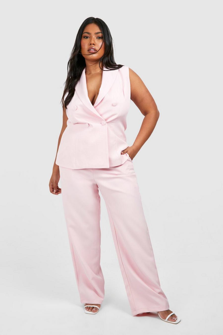 Plus Self Fabric Button Tailored Trouser, Pink