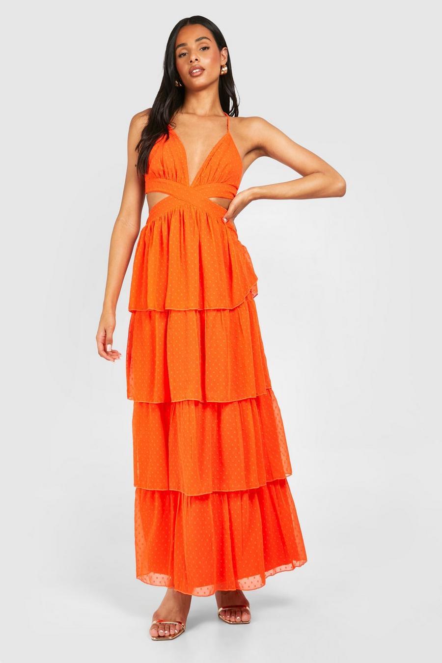 Orange Tall Långklänning med cut-out