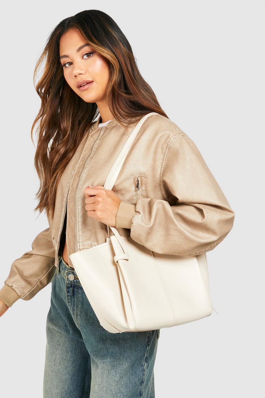 Cream Ruched Detail Tote Bag