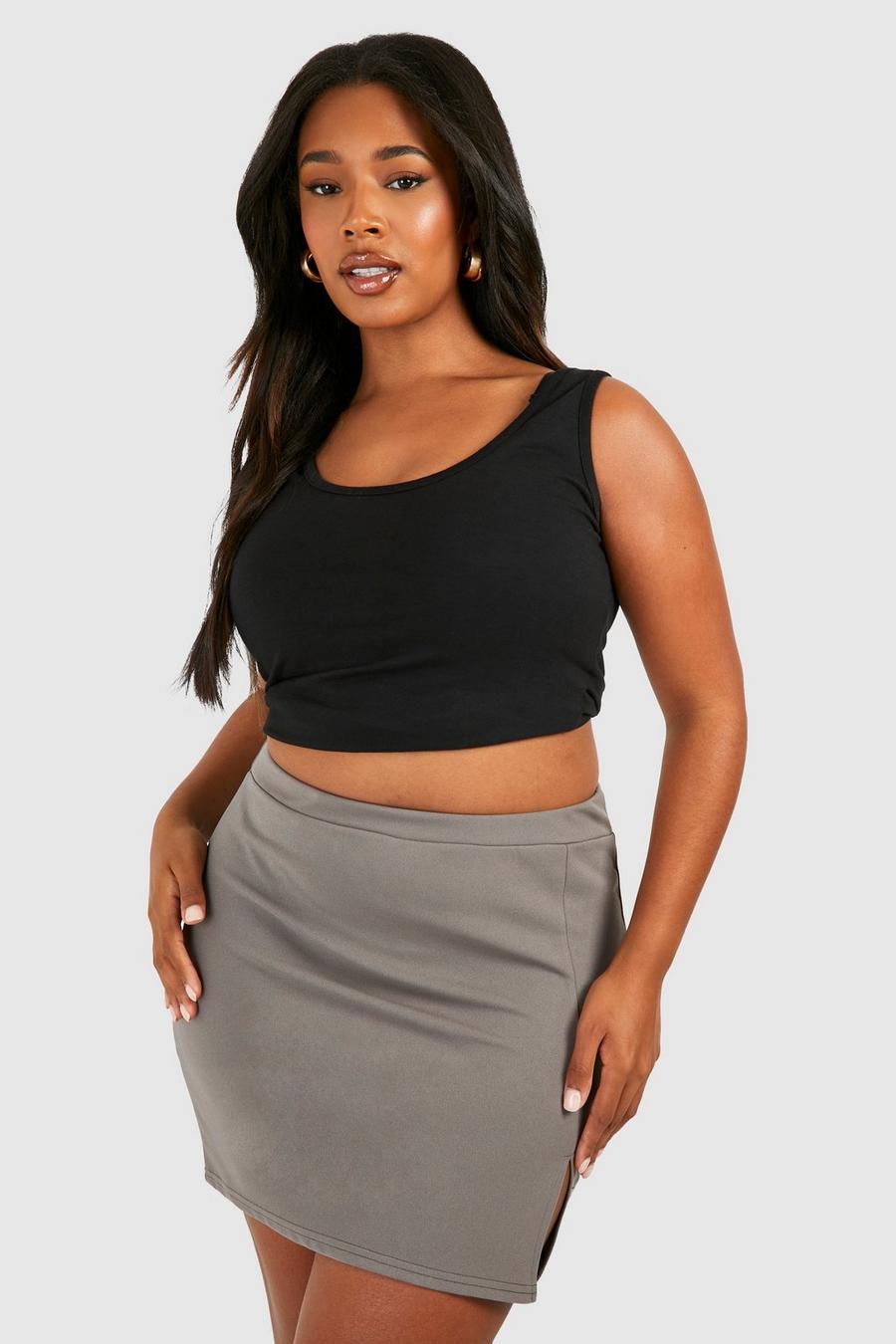 Charcoal Plus Side Split Mini Skirt