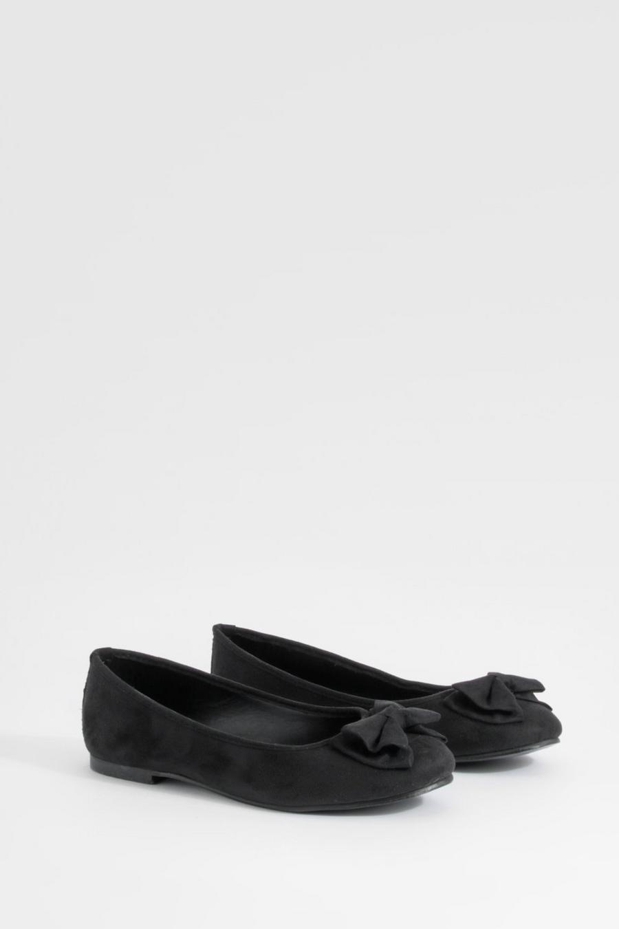 Black Wide Fit Bow Round Toe Ballerina 