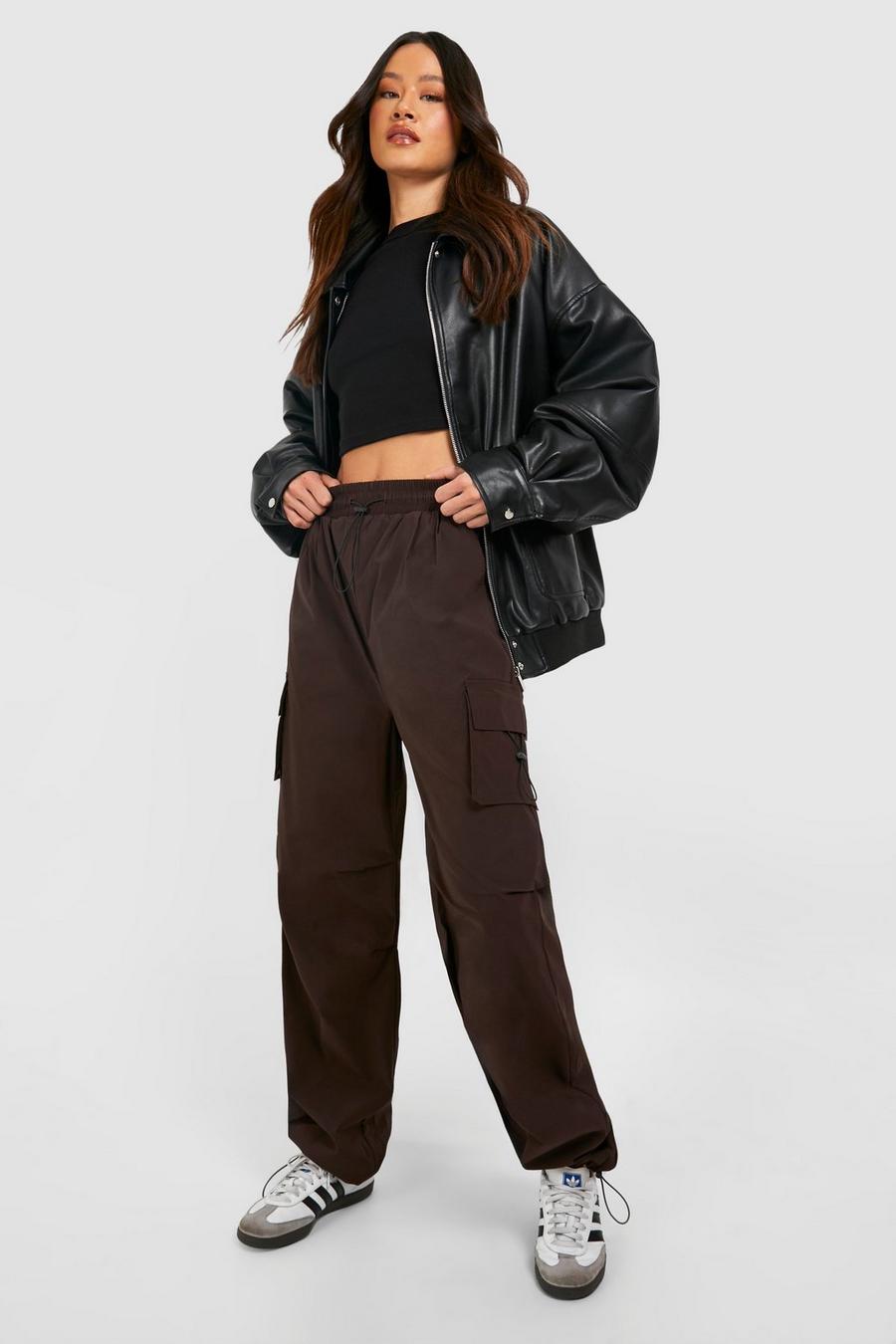 Tall - Pantalon cargo stretch noué, Chocolate