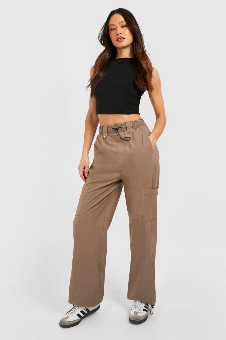 Taupe Tall Woven Stretch Waist Detail Cargos