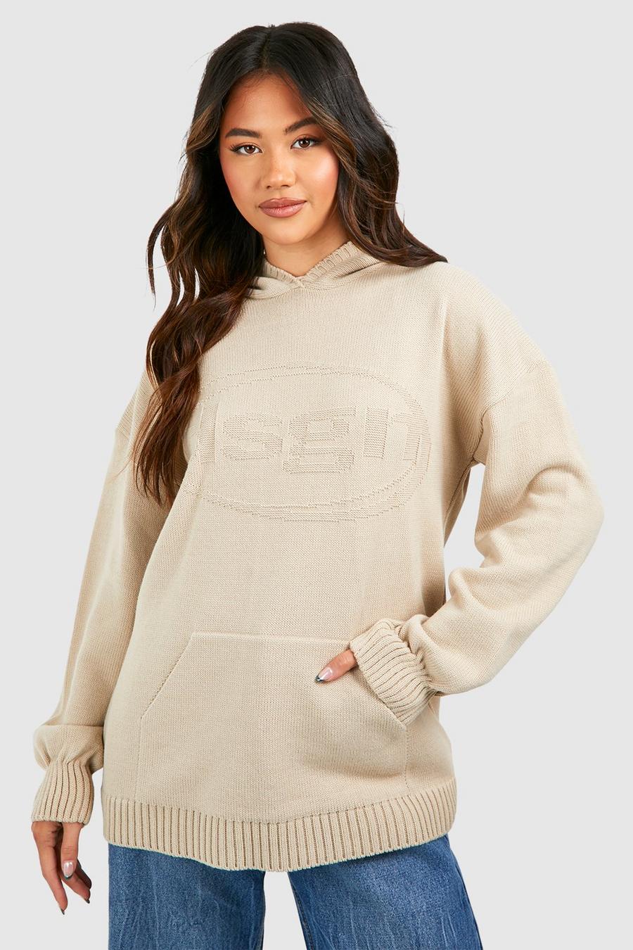 Stone Dsgn Embossed Oversized Knitted Hoodie