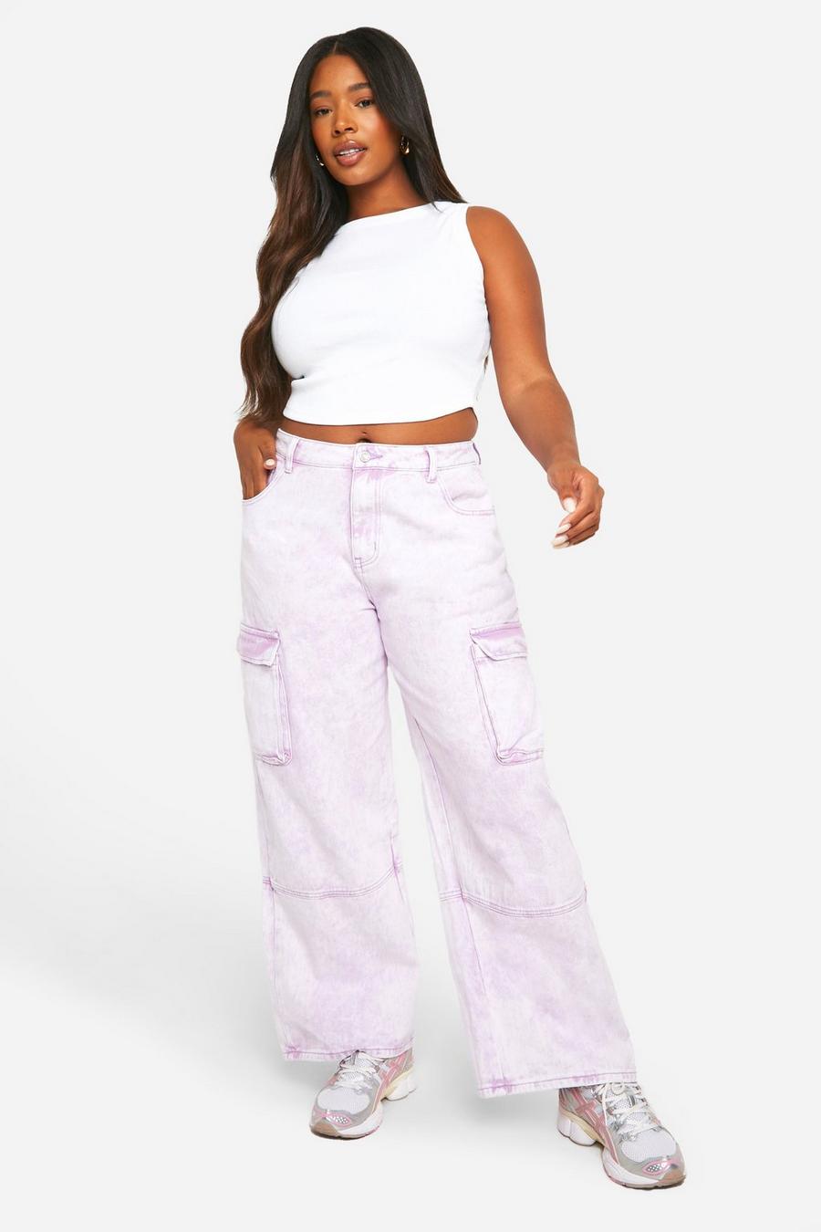 Lilac Plus Gebleekte Cargo Denim Jeans image number 1