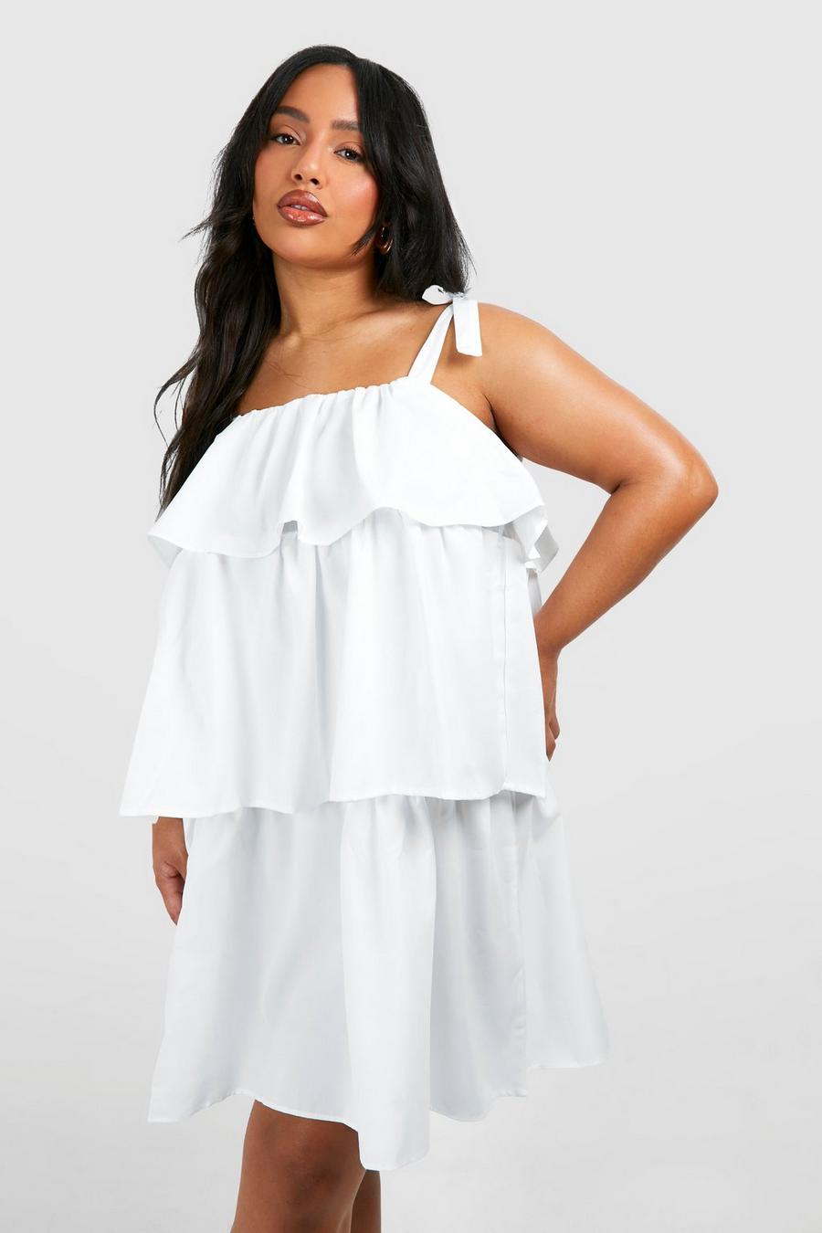 White Plus Tiered Mini Dress image number 1