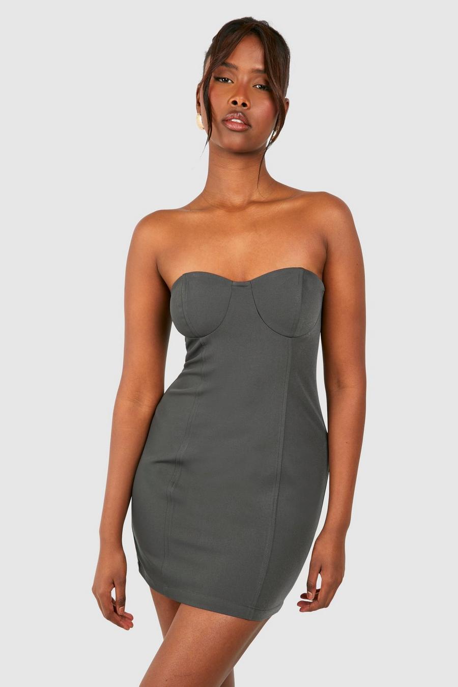 Charcoal Getailleerde Strapless Mini Jurk image number 1