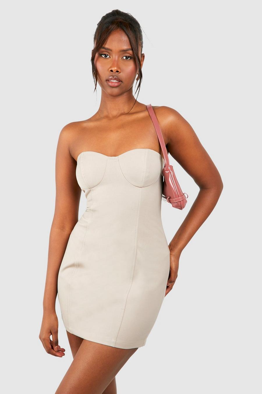 Bandeau-Minikleid, Taupe