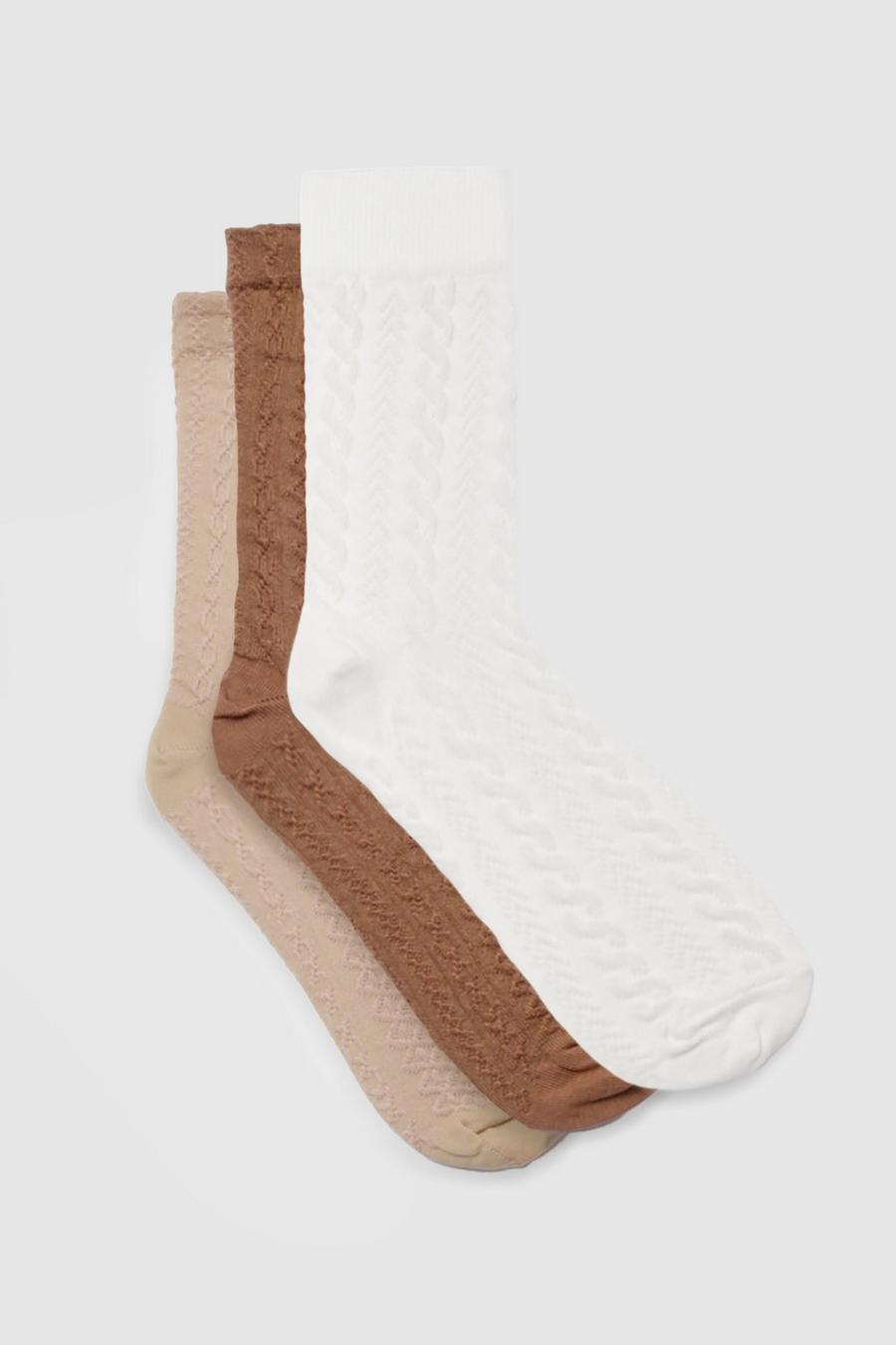 Multi Nude Tonal 3 Pack Cable Knit Socks image number 1