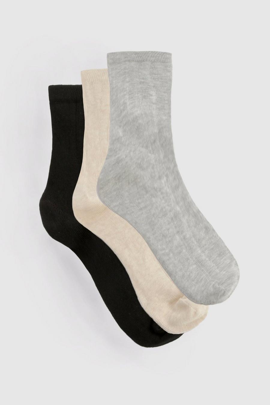 Multi 3 Pack Cable Knit Ankle Socks