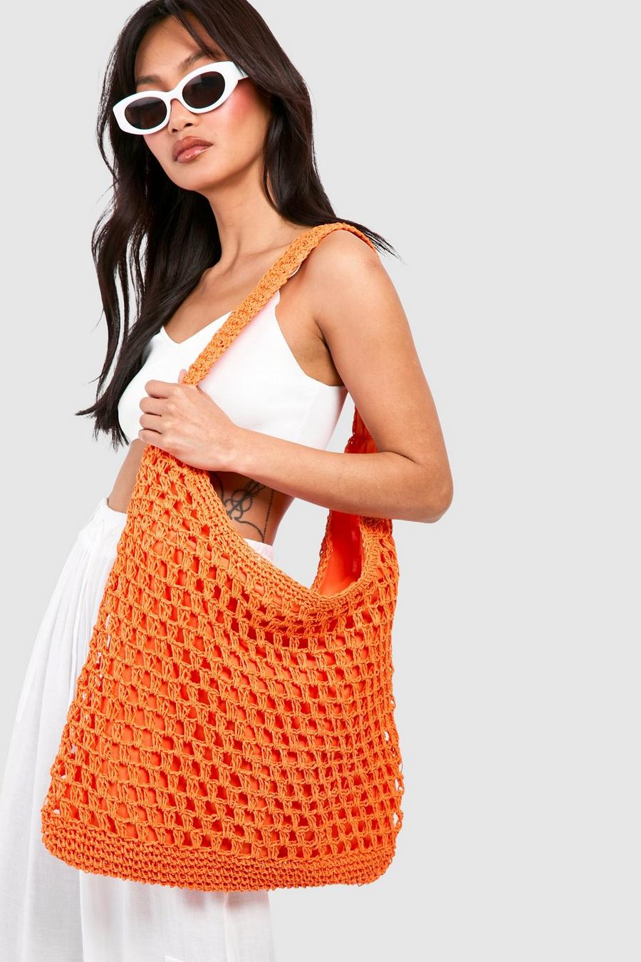 Orange Slouchy Straw Beach Bag 