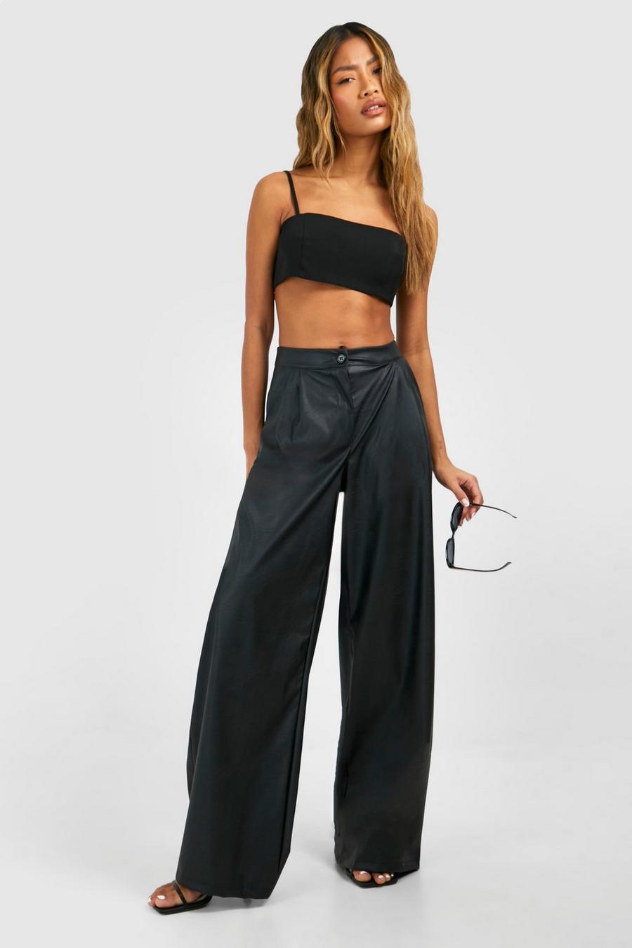 Black Leather Relaxed Fit Straight Leg Pants image number 1