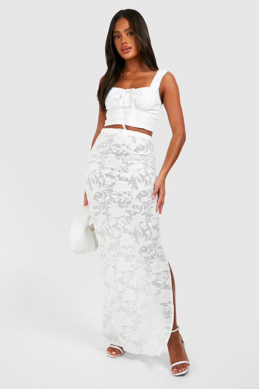 White Lace Maxi Skirt  image number 1