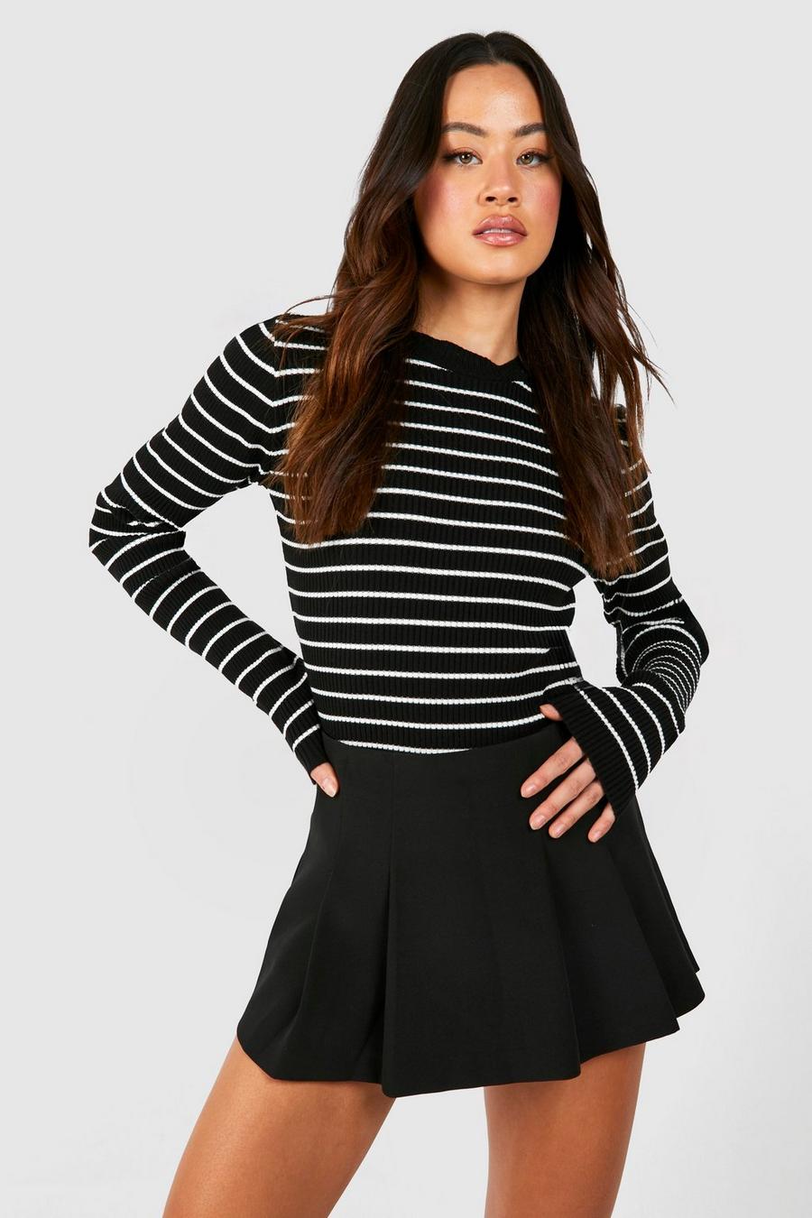 Black Tall Lightweight Knitted Stripe Sweater image number 1