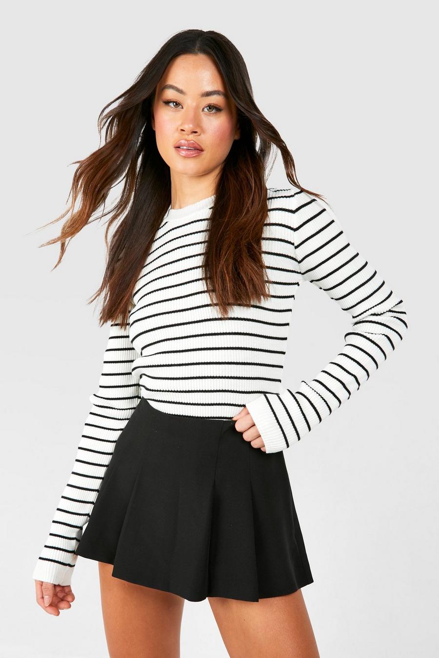 White Tall Lightweight Knitted Stripe Sweater