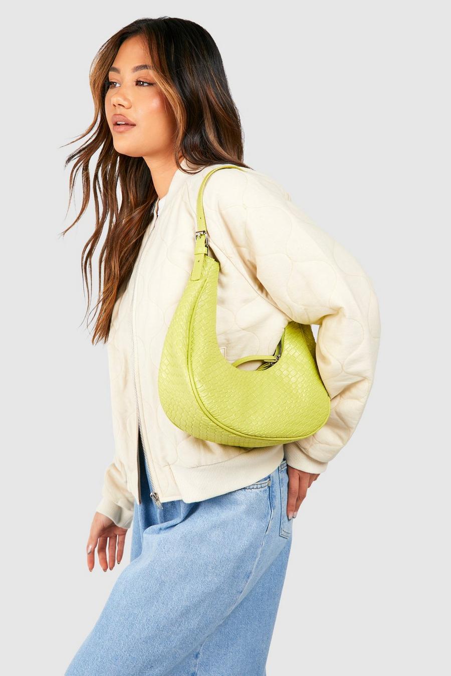 Lime Straw Buckle Detail Cross Body Bag