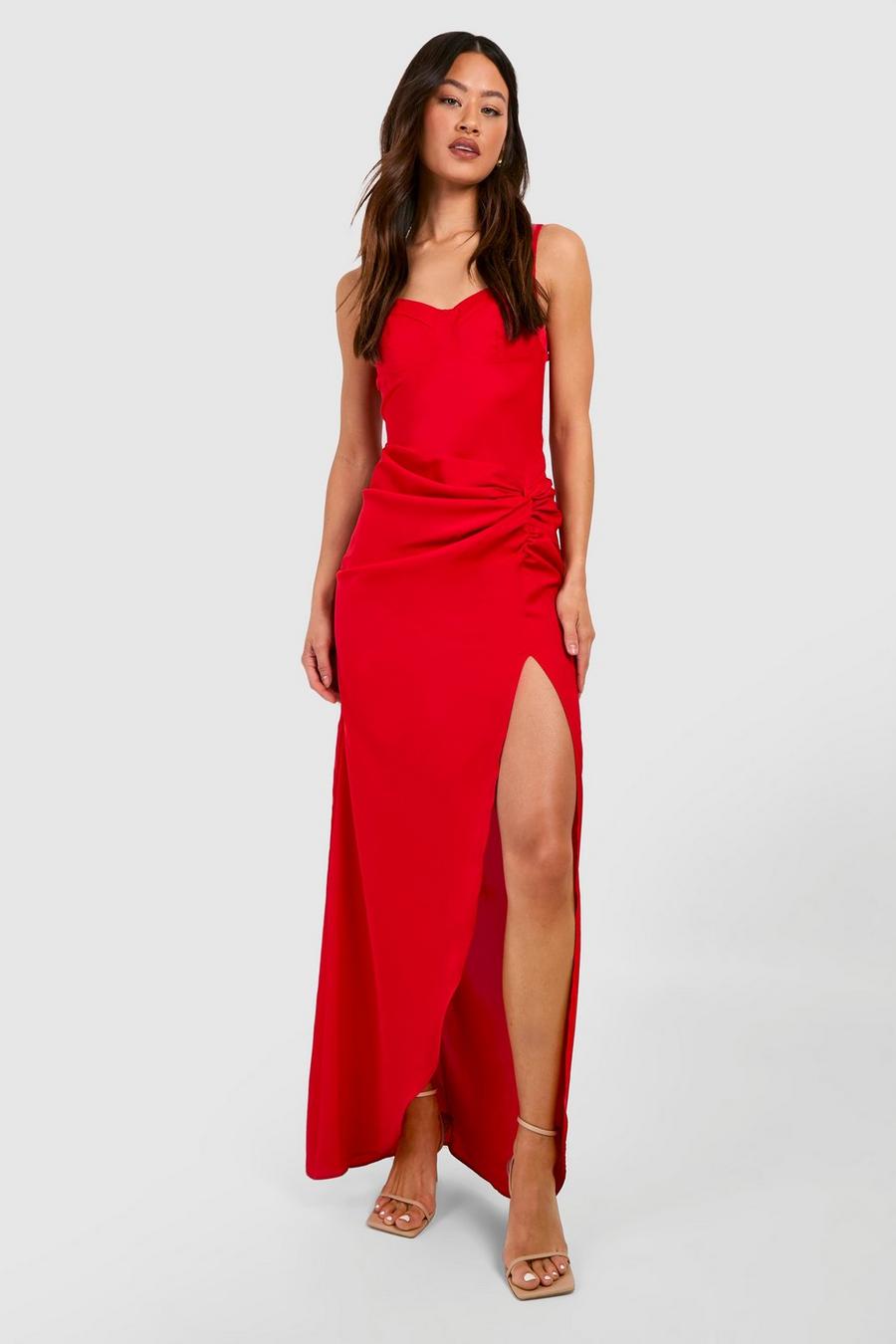 Red Tall Woven Twist Front Maxi Dress image number 1