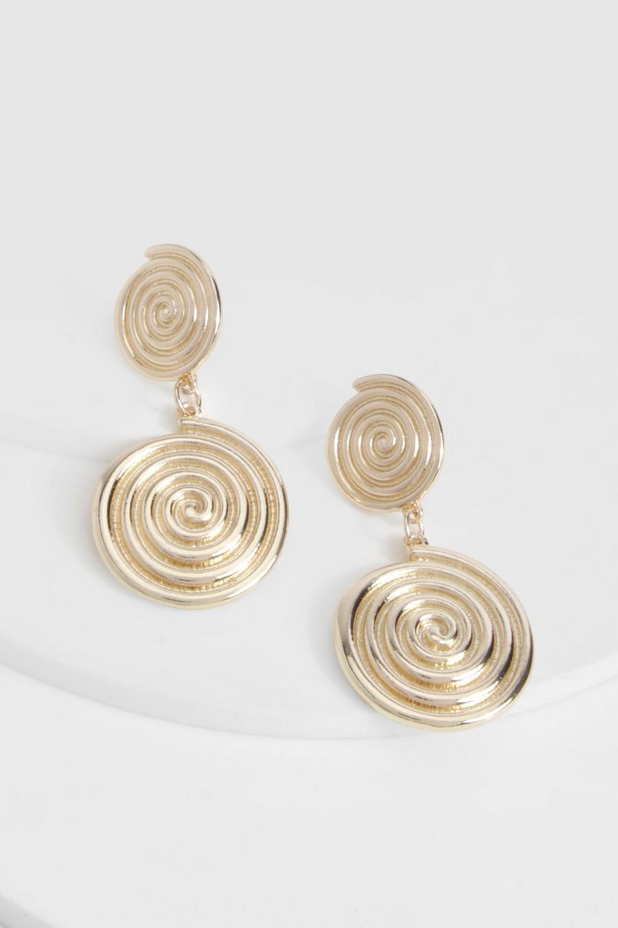 Boucles d'oreilles dorées spirales pendantes, Gold