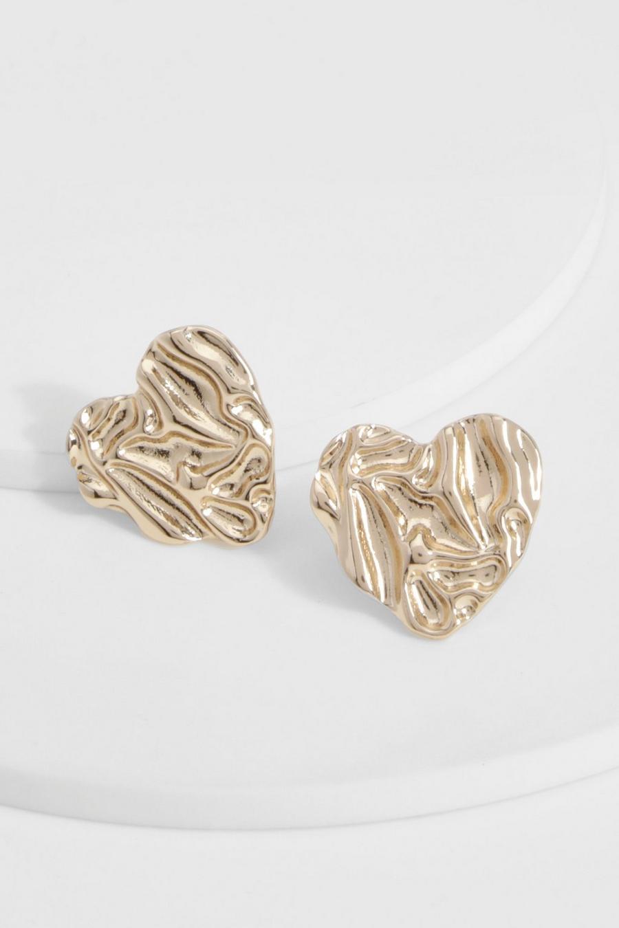 Gold Hammered Heart Stud Earrings  image number 1