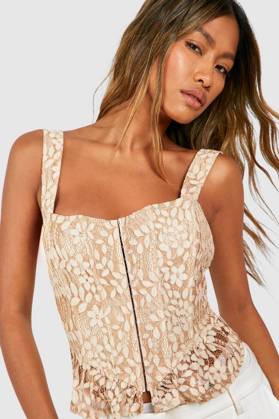 Camel Lace Hook And Eye Corset 
