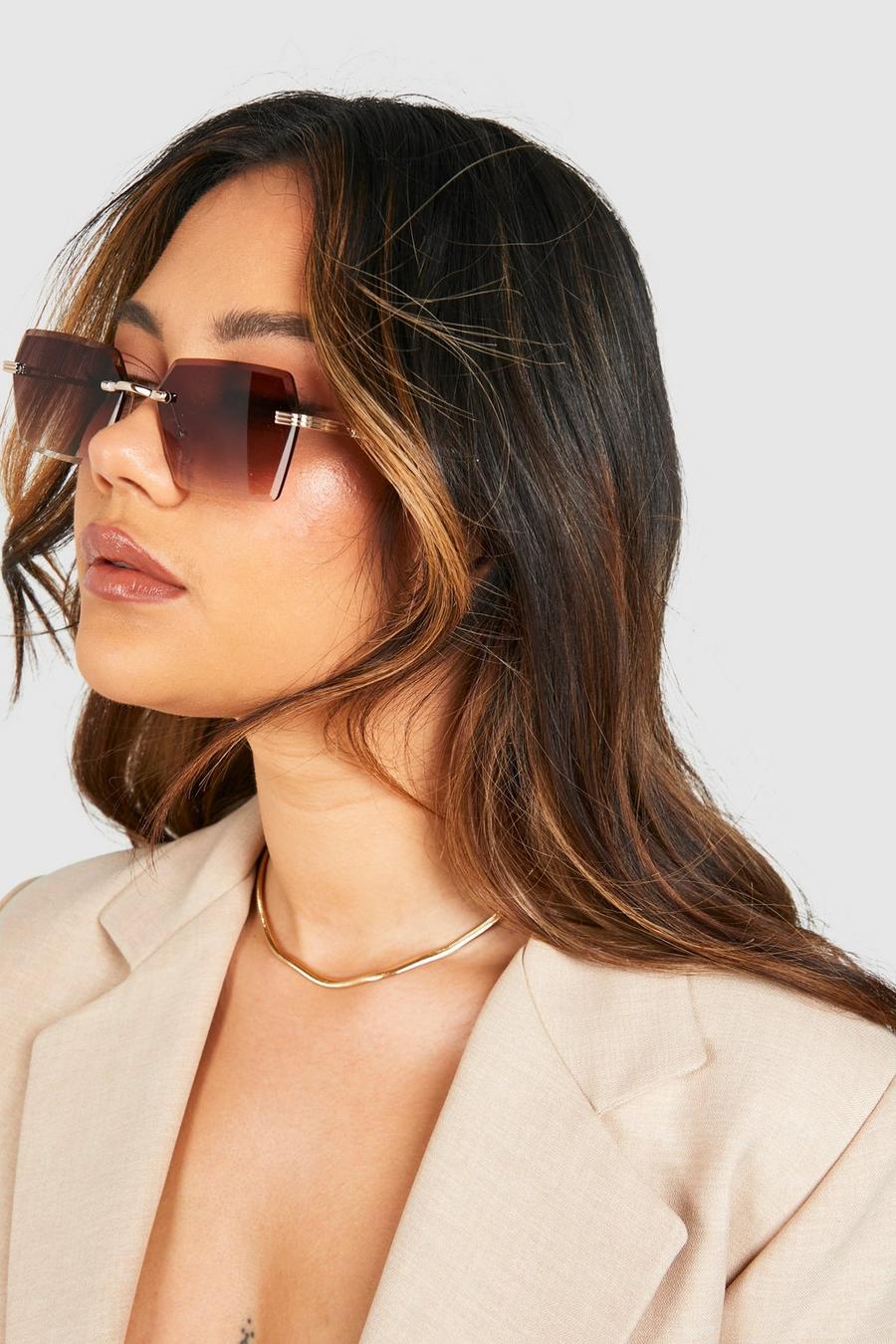 Gold Hexagon Frameless Sunglasses