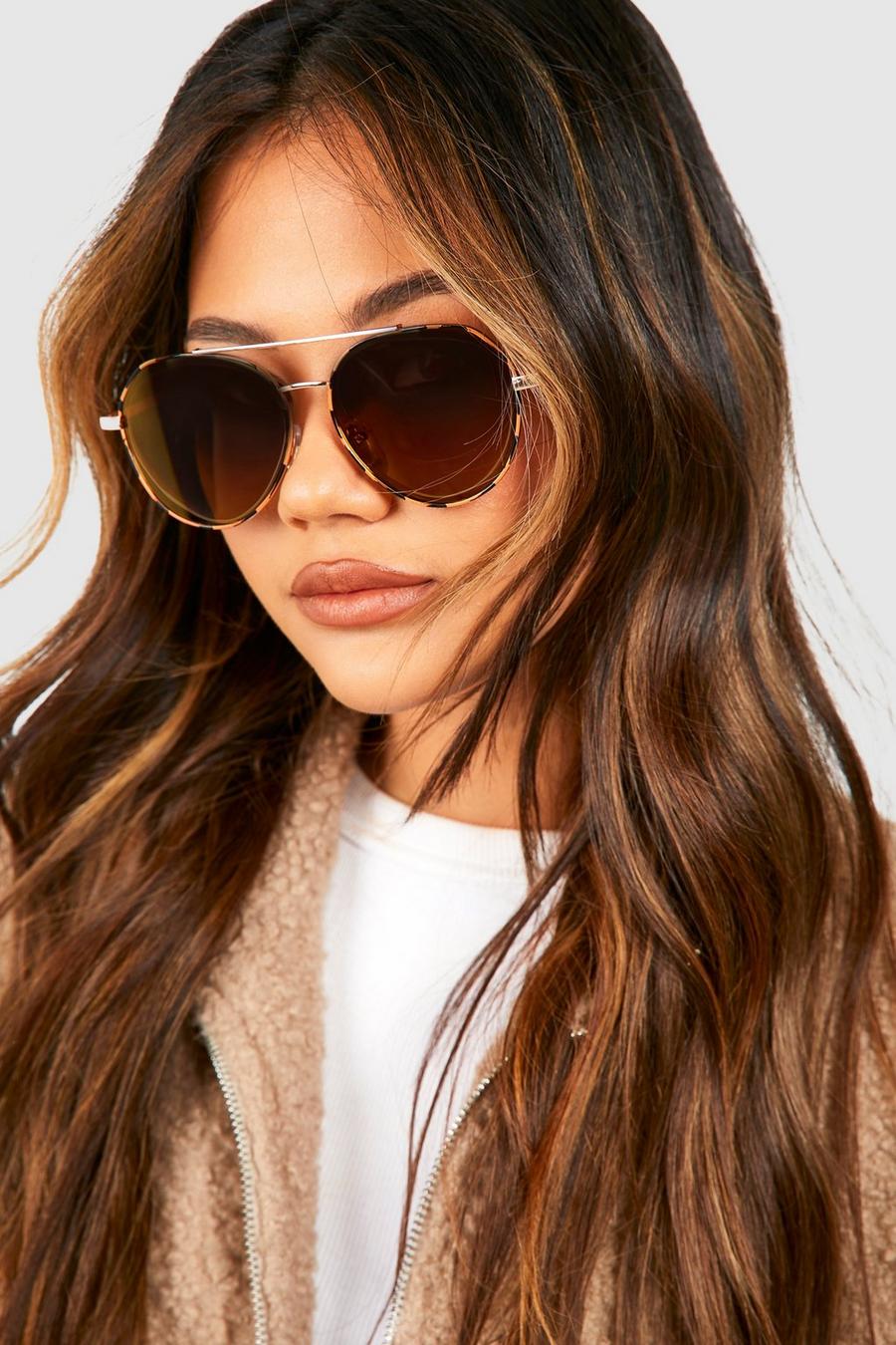 Gold Round Frame Brown Sunglasses 