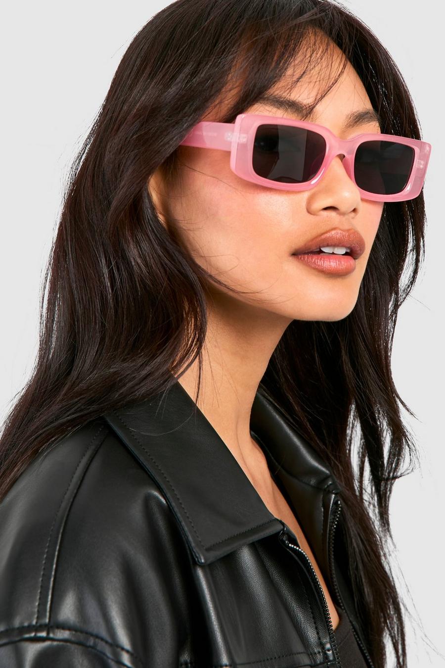 Pink Ljusrosa solglasögon med rektangulära bågar