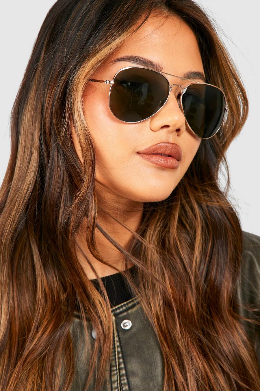 Tinted Frame Gold Aviator Sunglasses image number 1