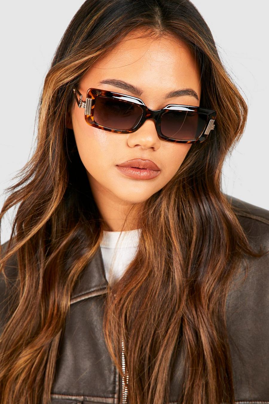 Schildpatt Sonnenbrille mit Metall-Detail, Brown