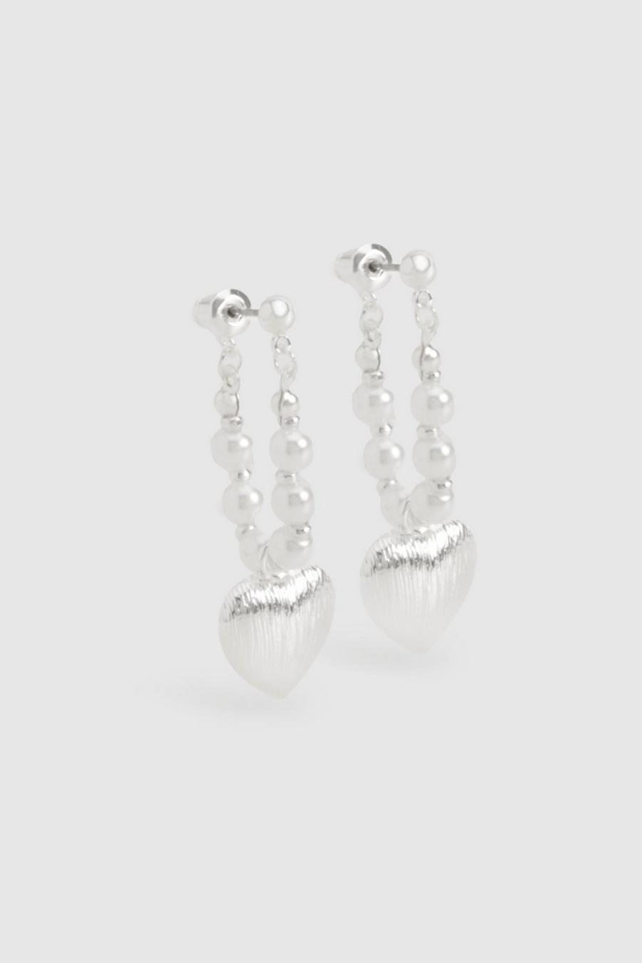 Perlen Herz-Ohrringe, Silver