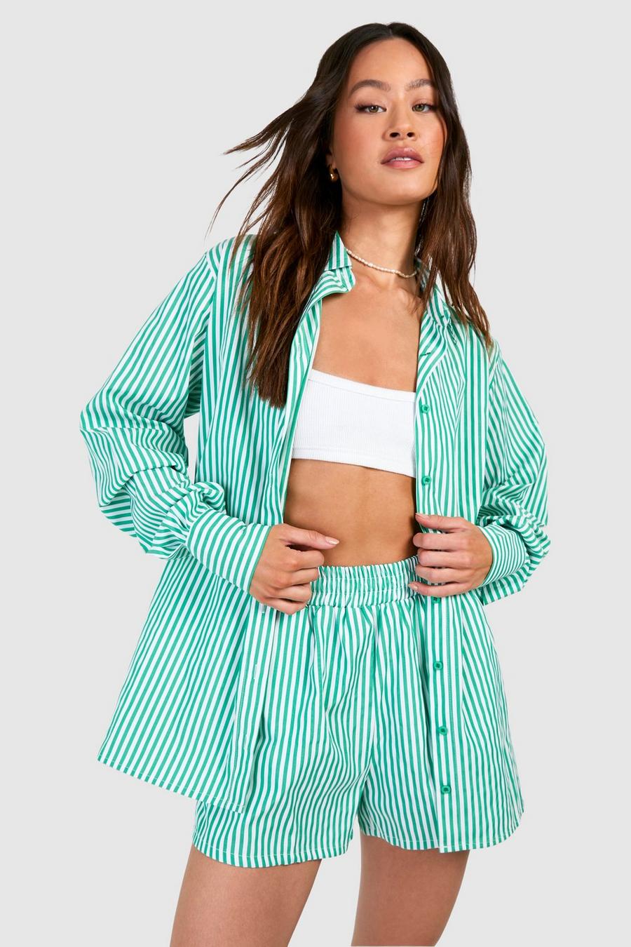 Green Tall Woven Pinstripe Shirt & Short Set 