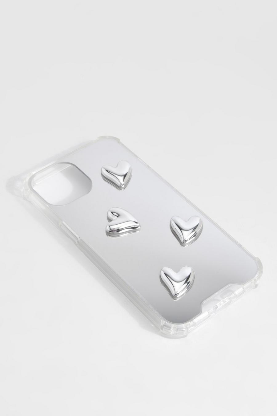 Silver Metallic Mirrored Heart Detail Phone Case image number 1