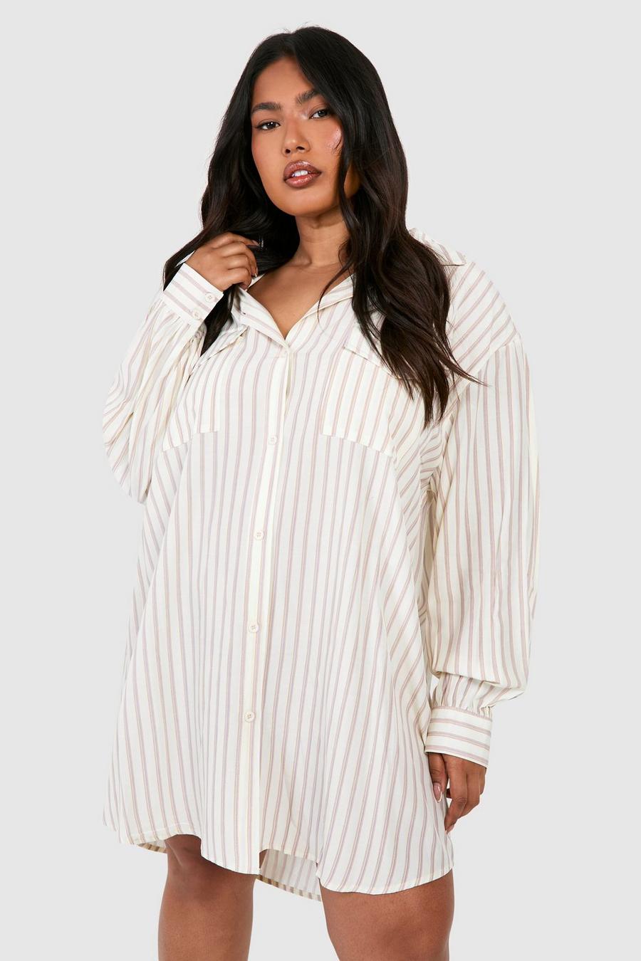 Vestito camicia Plus Size oversize a righe, Stone