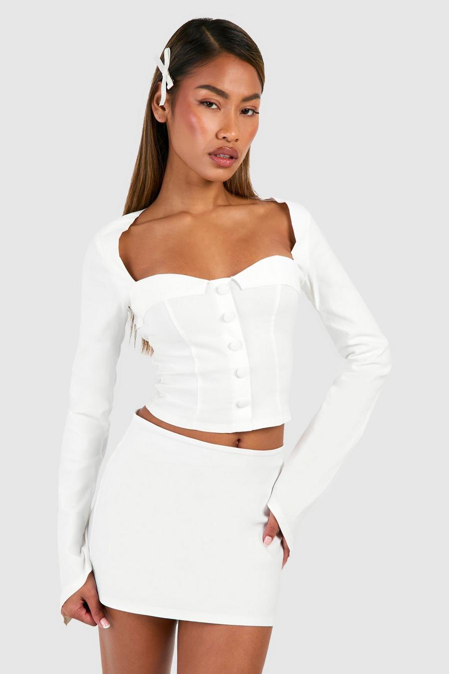 Ivory Button Up Long Sleeve Corset image number 1